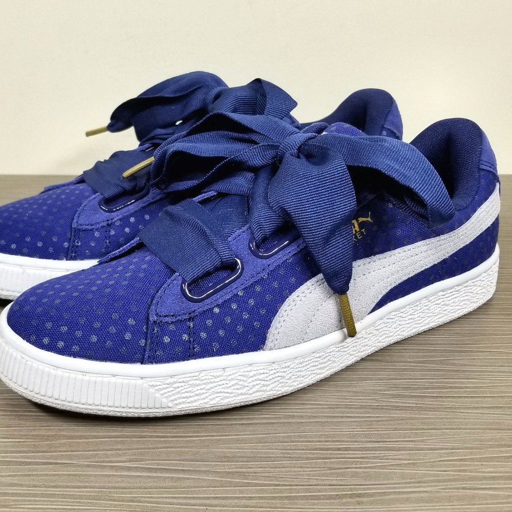 Puma Basket Heart Sneaker, Blue, Womens Size 9 US